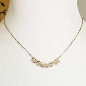 NWT Coach Authentic Pave Pendant Crystal Spellout Gold Tone Collar Necklace